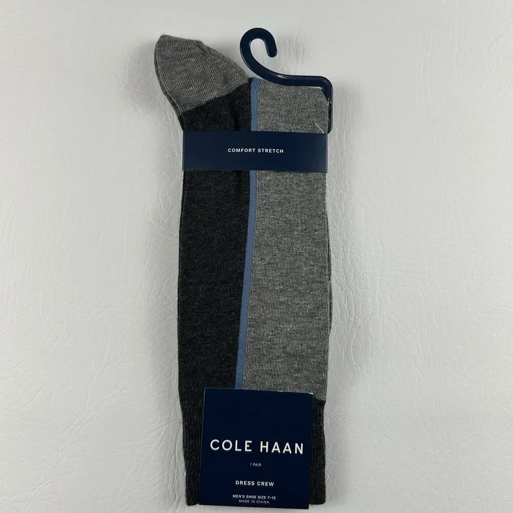 Cole Haan Gray Colorblock Dress Crew Socks Comfort Stretch Men’s 7-12 NWT